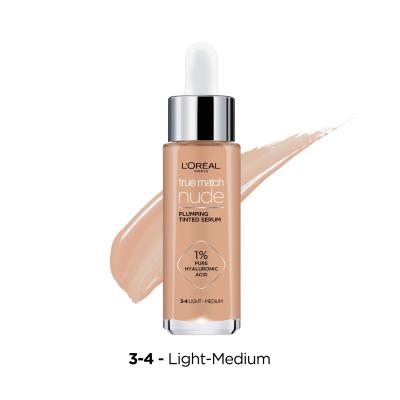 L&#039;Oréal Paris True Match Nude Plumping Tinted Serum Foundation für Frauen 30 ml Farbton  3-4 Light-Medium