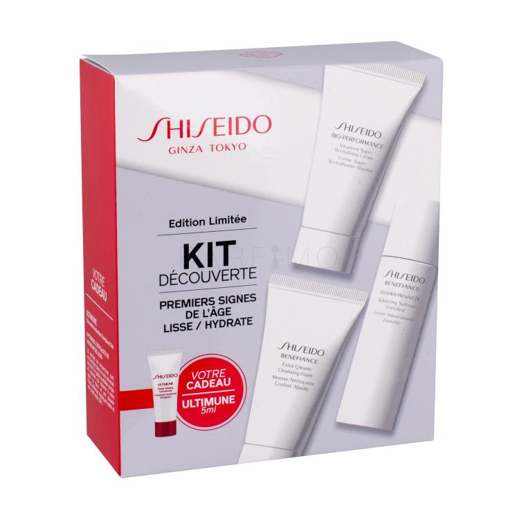 Shiseido Benefiance Extra Creamy Cleansing Foam Geschenkset Reinigungsschaum Extra Creamy Foam 30 ml + Reinigungswasser Wrinkle Resist 24 30 ml + tägliche Hautpflege Bio-Performance 30 ml + Hautserum Ultimune 5 ml