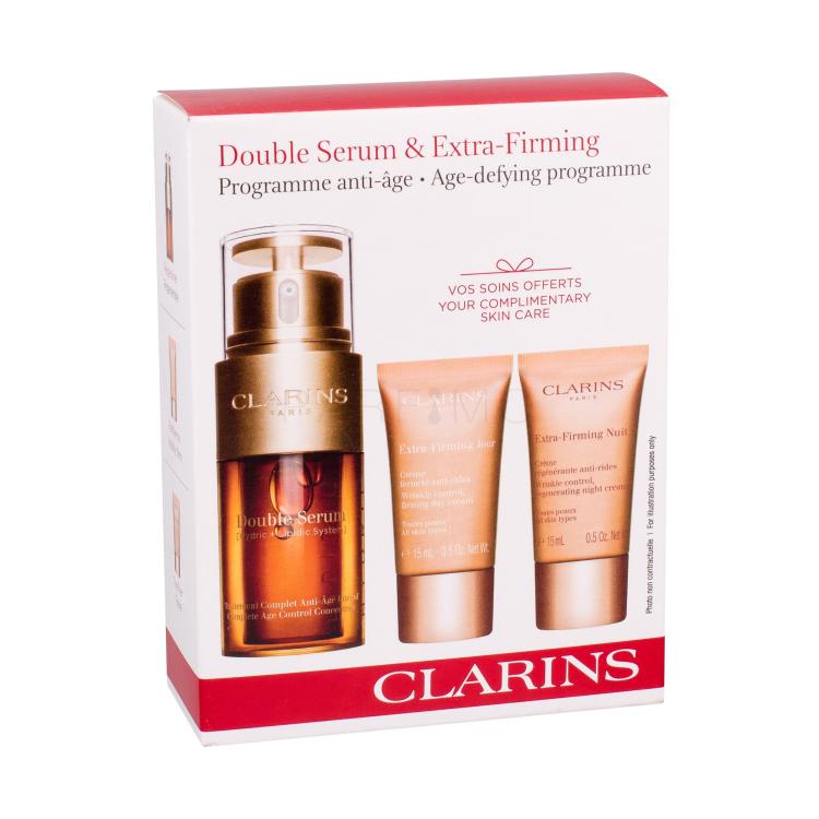 Clarins Double Serum Geschenkset Gesichtsserum 30 ml + Tagesgesichtspflege 15 ml + Nachtsgesichtspflege 15 ml