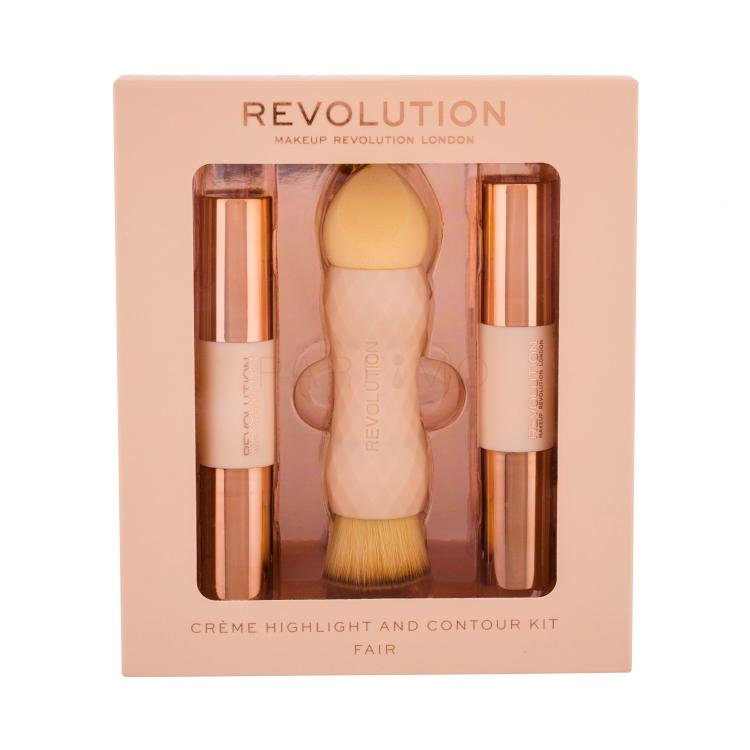 Makeup Revolution London Crème Highlight And Contour Kit Geschenkset Konturenstift 3,5g + Highlighter 3,5g + 1 St Schwamm und Pinsel 2in1