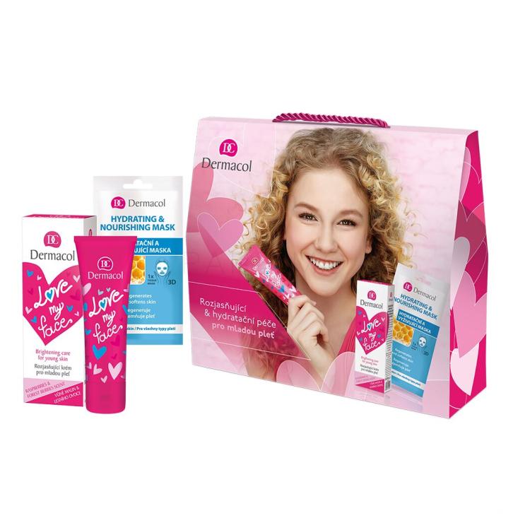Dermacol Love My Face Brightening Care Geschenkset Tagesgesichtspflege 50 ml + Gesichtsmaske Hydrating &amp; Nourishing 15 ml