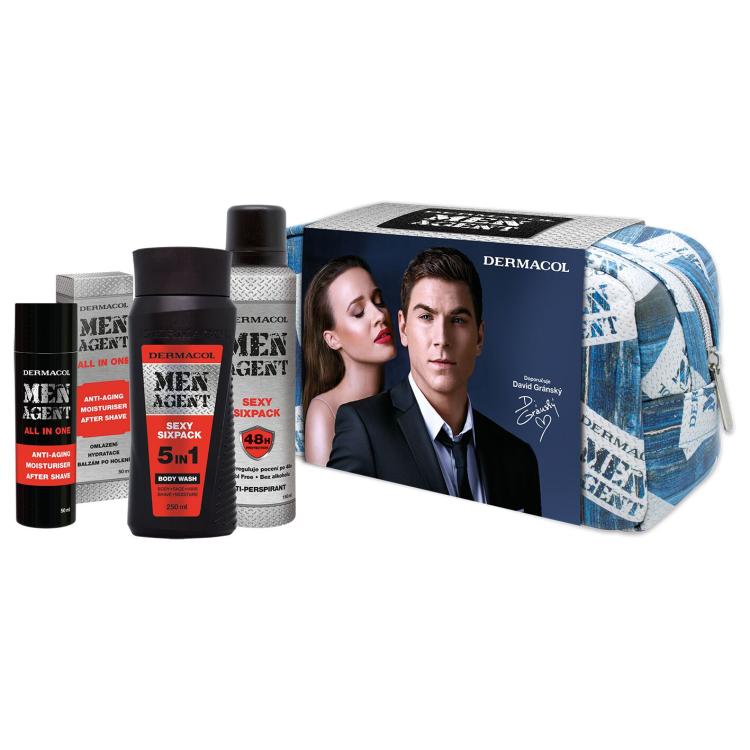 Dermacol Men Agent Sexy Sixpack 5in1 Geschenkset Duschgel 5in1 250 ml + Hautpflege All In One 50 ml + Antiperspirant 150 ml + Kosmetiktasche