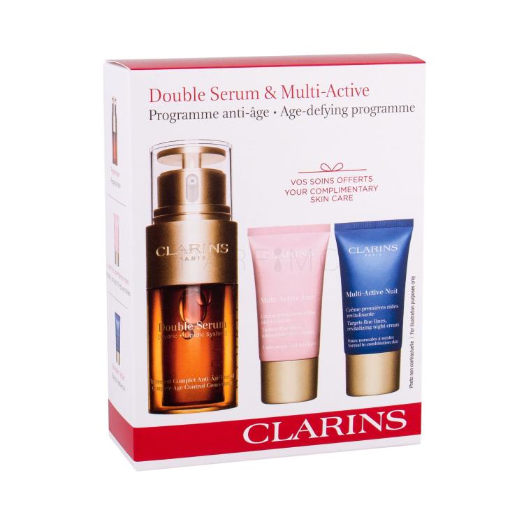 Clarins Double Serum Geschenkset Gesichtsserum 30 ml + Tagesgesichtspflege Multi-Active 15 ml + Nachtsgesichtspflege Multi-Active 15 ml