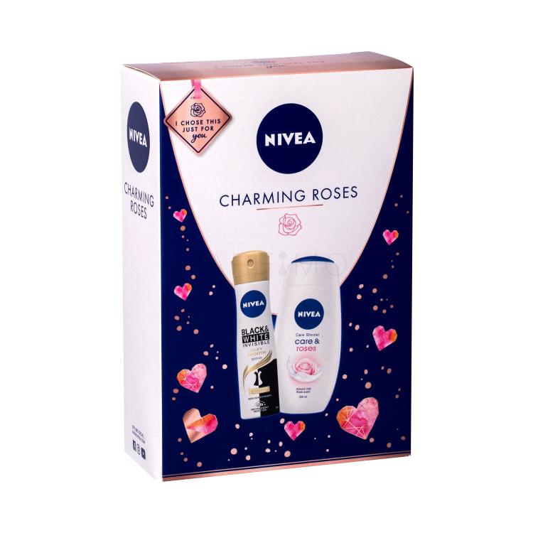 Nivea Care &amp; Roses Geschenkset Duschcreme 250 ml + Antitranspirant Black &amp; White Invisible Silky Smooth 150 ml