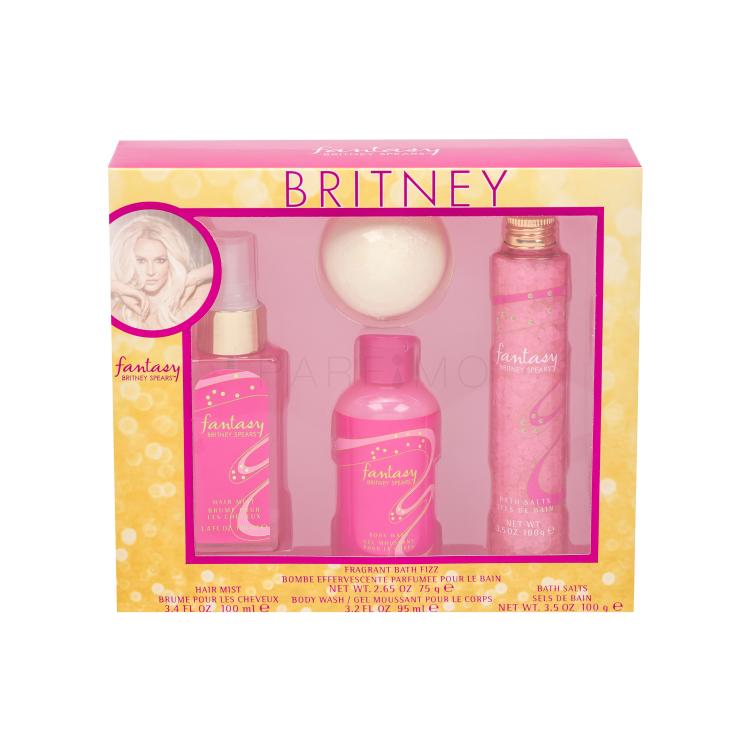 Britney Spears Fantasy Geschenkset Haarnebel 100 ml + Sprudelnde Badekugel 75 g + Duschgel 95 ml + Badesalz 100 g