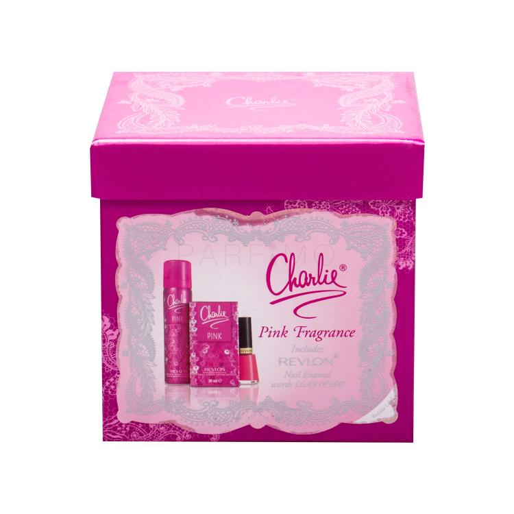 Revlon Charlie Pink Geschenkset Edt 30 ml + Körperspray 75 ml + Nagellack Nail Enamel 14,7 ml Sweet Tart