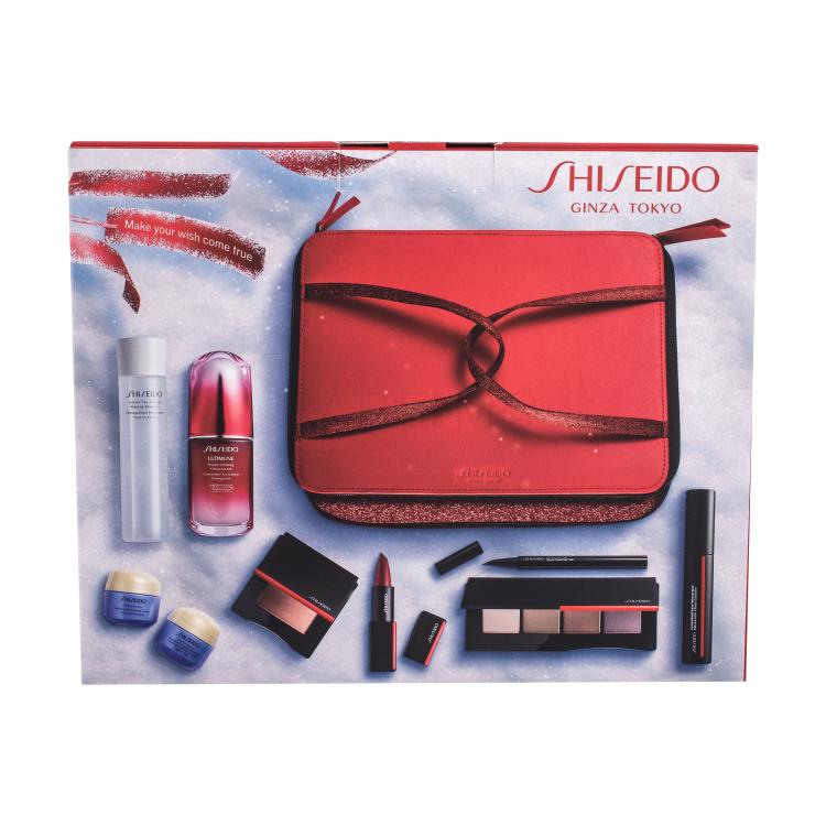 Shiseido Beauty Essentials Blockbuster Geschenkset Gesichtsserum Ultimune 50 ml + Make-up Entferner Instant Eye and Lip 125 ml + Tagescreme Vital Perfection 15 ml + Nachtscreme Vital Perfection 15 ml + Lischatten Palette 5,2 g 05 + Eyeliner 0,4 ml 01 + Lippenstift 4 g 514 + Rouge Blush 4 g 05 + Masc