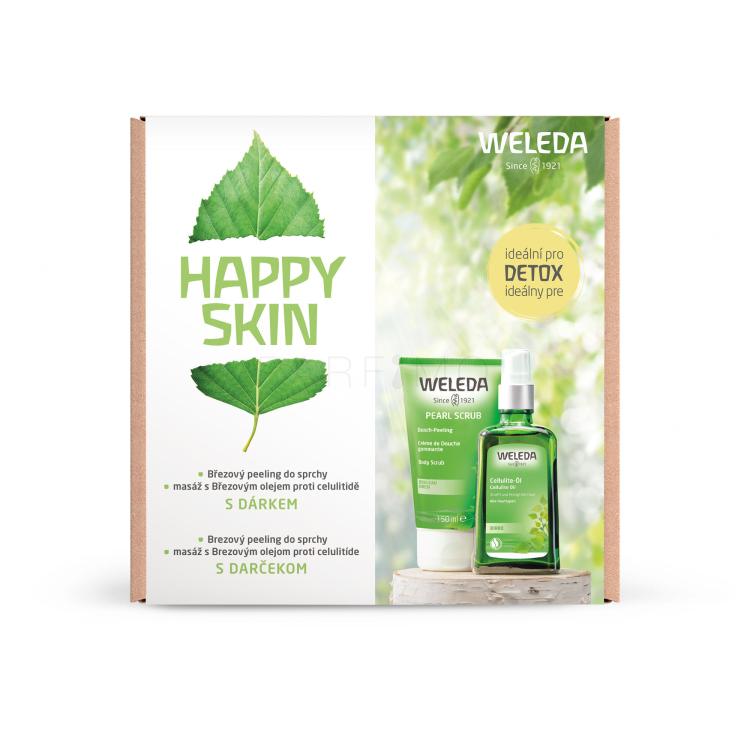 Weleda Happy Skin Geschenkset Cellulite-Öl Birch 100 ml + Duschpeeling Birch 150 ml + Handtuch