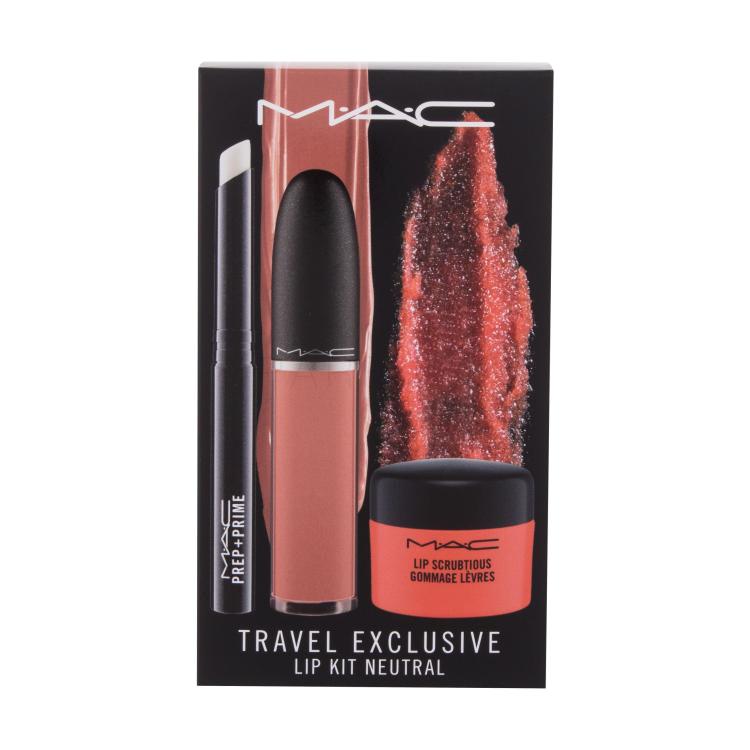 MAC Travel Exclusive Geschenkset Set Lippenstift Retro Matte Liquid Lipcolour 5 ml + Basis Prep + Prime Lip 1,7 g + Lippenpeeling Lip Scrubtious 14 ml Candied Nectar