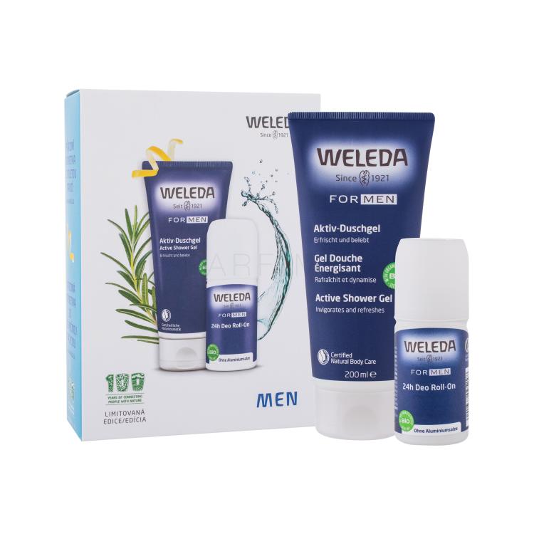 Weleda For Men Active Fresh 3in1 Geschenkset Duschgel Men Active Shower Gel 200 ml + Deodorant Men 24h Deo Roll-On 50 ml