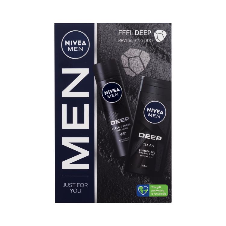 Nivea Men Deep Revitalizing Duo Geschenkset Duschgel Deep Clean 250 ml + Antiperspirant sprej Deep Black Carbon 150 ml