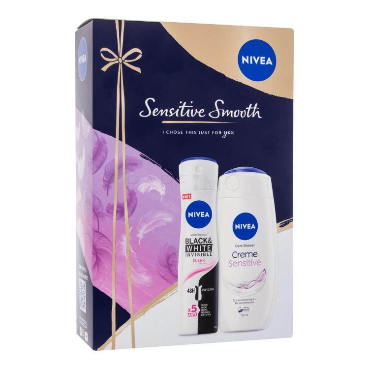 Nivea Sensitive Smooth Geschenkset Duschgel Creme Sensitive 250 ml + Antiperspirant Black &amp; White Invisible Clear 150 ml