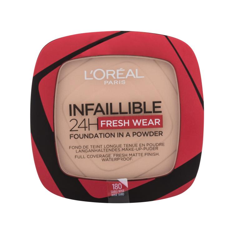 L&#039;Oréal Paris Infaillible 24H Fresh Wear Foundation In A Powder Foundation für Frauen 9 g Farbton  180 Rose Sand