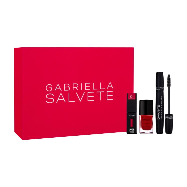 Gabriella Salvete Gift Box Geschenkset Lippenstift Matte Lips Long Lasting 4,5 ml + Diamante Mascara 10 ml Deep Black + Nagellack Longlasting Enamel 11 ml No. 24 Classic Red