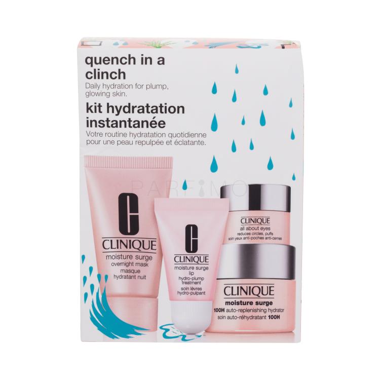 Clinique Moisture Surge Quench In A Clinch Geschenkset Tagescreme Moisture Surge 100H Auto-Replenishing Hydrator 15 ml + Moisture Surge Overnight Mask 30 ml + Moisture Surge Lip Hydro-Plump Treatment 7 ml + Augencreme All About Eyes 5 ml