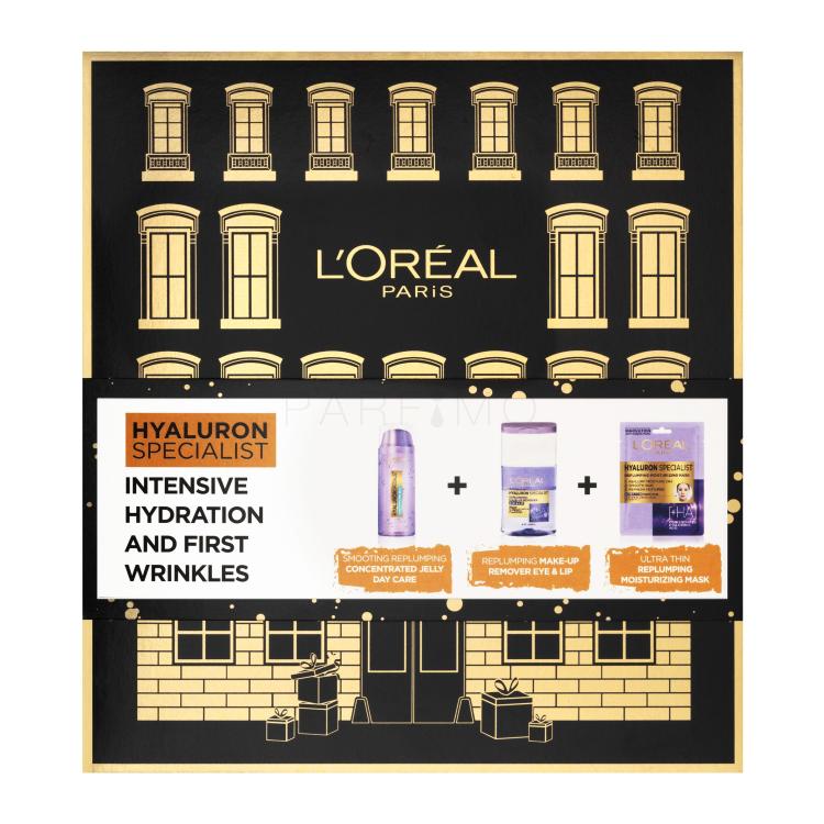 L&#039;Oréal Paris Hyaluron Specialist Intensive Hydration And First Wrinkles Geschenkset Gesichtsgel Hyaluron Specialist Concentrated Jelly 50 ml + Make-up-Entferner Hyaluron Specialist Replumping Make-Up Remover 125 ml + Gesichtsmaske Hyaluron Specialist Replumping Moisturizing Mask 1 St.
