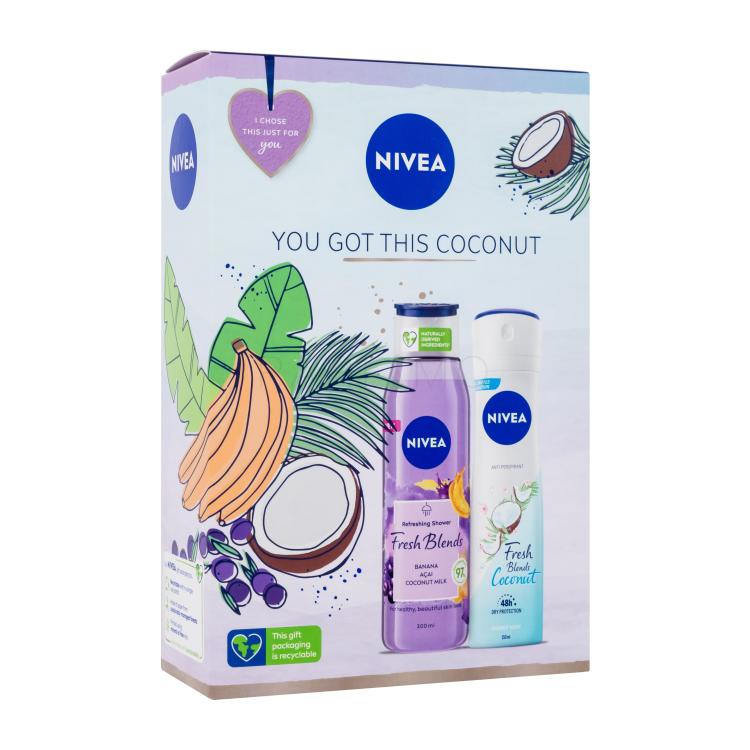 Nivea You Got This Coconut Geschenkset Duschgel Fresh Blends Banana, Acai, Coconut Milk 300 ml + Antiperspirant Fresh Blends Coconut 150 ml