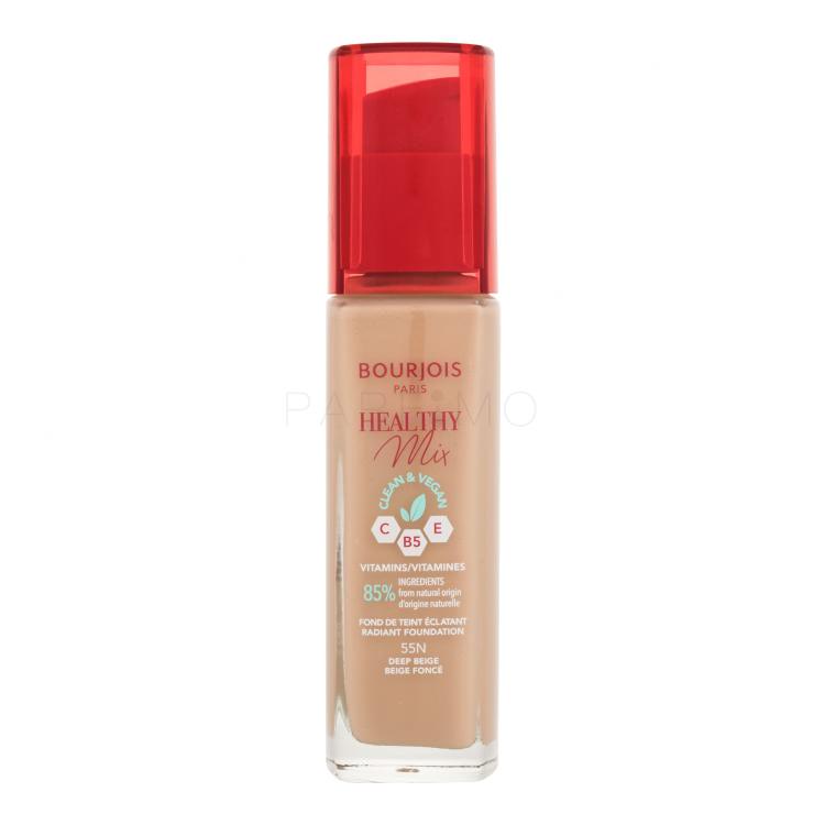 BOURJOIS Paris Healthy Mix Clean &amp; Vegan Radiant Foundation Foundation für Frauen 30 ml Farbton  55N Deep Beige