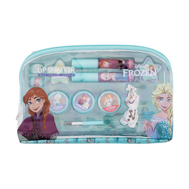 Lip Smacker Disney Frozen Essential Makeup Bag Geschenkset Lipgloss 2 x 2 ml + Creme Lipgloss 2 x 1,6 g + Aufhellende Creme 3 x 1,6 g + Ring 2 St. + Anhänger + Applikator + Kosmetiktasche