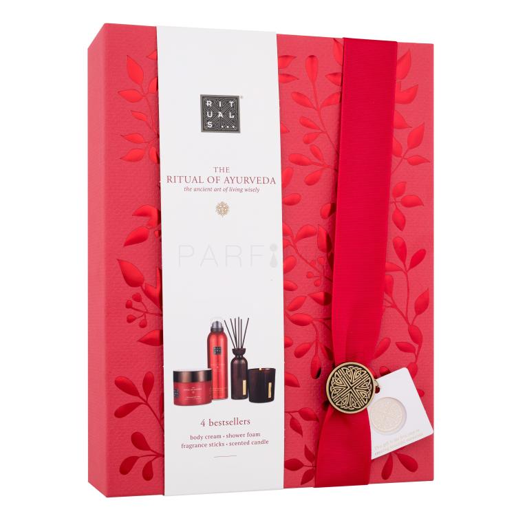 Rituals The Ritual Of Ayurveda 4 Bestsellers Geschenkset Duschschaum The Ritual Of Ayurveda Harmonizing Foaming Shower Gel 200 ml + Körpercreme The Ritual Of Ayurveda Balancing Body Cream 200 ml + Duftkerze The Ritual Of Ayurveda 140 g + Duftstäbchen The Ritual Of Ayurveda 70 ml