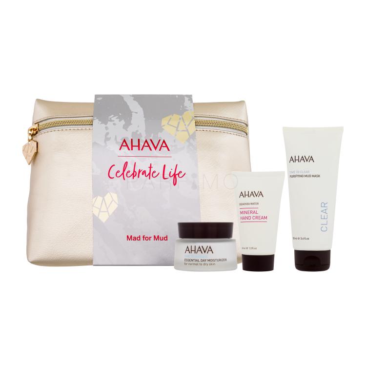 AHAVA Celebrate Life Mad For Mud Geschenkset Tagescreme Time To Hydrate Essential Day Moisturizer 50 ml + Reinigungsmaske Time To Clear Purrifying Mud Mask 100 ml + Handcreme Deadsea Water Mineral Hand Cream 40 ml