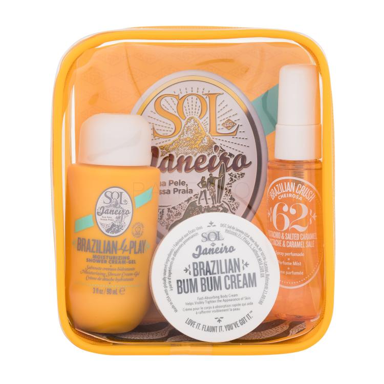Sol De Janeiro Brazilian Bum Bum Summer Jet Set Geschenkset Körpernebel Brazilian Crush 30 ml + Duschcreme Brazilian 4Play Moisturizing Shower Cream-Gel 90 ml + Körpercreme Brazilian Bum Bum Cream 50 ml + Kosmetiktasche