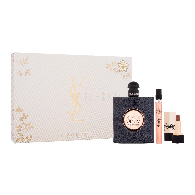Yves Saint Laurent Black Opium Geschenkset Eau de Parfum 90 ml + Eau de Parfum 10 ml + Lippenstift Rouge Pur Couture 1,3 g NM Nu Muse