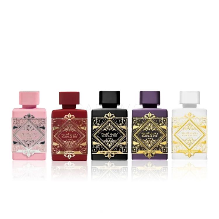 Lattafa Bade'e Al Oud Collection Geschenkset EDP Bade'e Al Oud Oud For Glory 5 ml + EDP Bade'e Al Oud Amethyst 5 ml + EDP Bade'e Al Oud Honor &amp; Glory 5 ml + EDP Bade'e Al Oud Sublime 5 ml + EDP Bade'e Al Noble Blush 5 ml