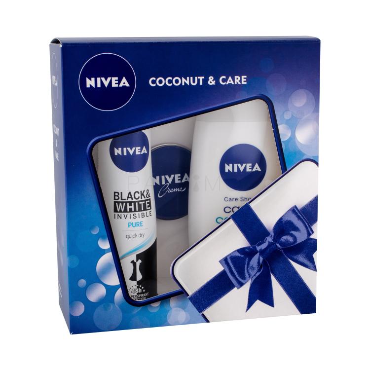 Nivea Care &amp; Coconut Geschenkset Duschcreme 250 ml + Antiperspirant For Black &amp; White Pure 150 ml + Hautcreme 30 ml