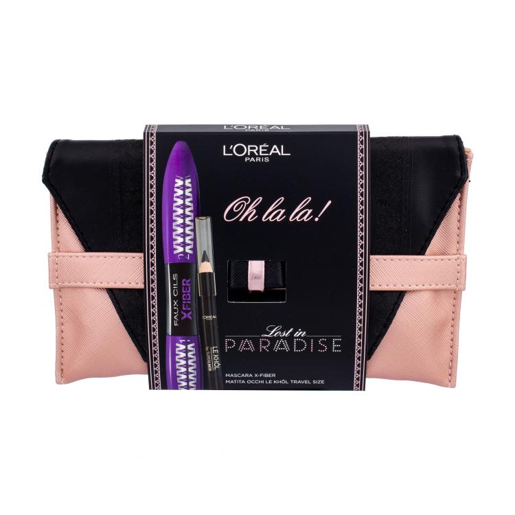 L&#039;Oréal Paris False Lash X-Fiber Geschenkset Mascara STEP 1 7,1ml STEP 2 6,9ml + Augenbleistift Le Khol 1g 101 Midnight Black + Unterarmtasche